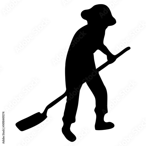 Silhouette of a Man Shoveling
