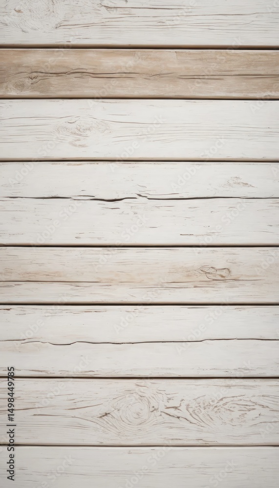 Fototapeta premium Vintage whitewashed wood background with chalky off-white tones and distressed pine grain.