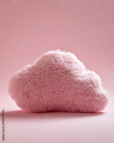 Scandinavian style minimalist home decor, soft pink background with fluffy cloud-shaped pillows, bright natural light creates a cozy aesthetic interior design.