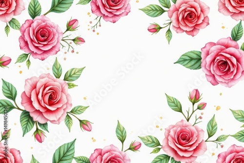Delicate watercolor roses & leaves, repeating pattern, pretty, plant, pattern