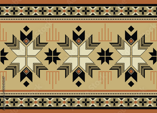 Ethnic tribal colorful background. Seamless tribal pattern, folk embroidery, tradition geometric ornament. Traditional design for fabric, textile, print, rug, paper