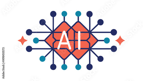 AI Neural Network Sketch Style Pattern on White Background.