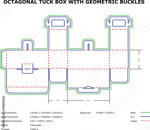 Octagonal tuck box template geometric buckles die-cut design