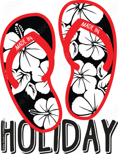 Vector illustration symbol sign sandals holiday with floral isolated on white background