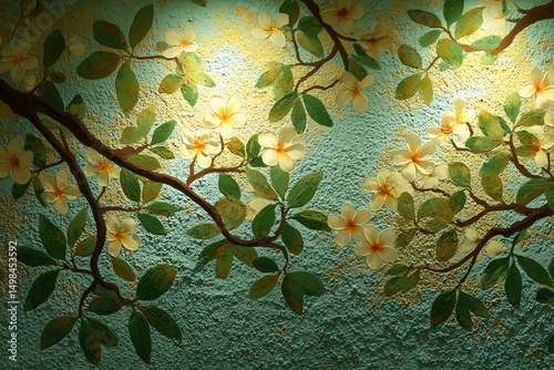 Floral Mural Art Indoor Space Decorative Design Vibrant Colors Close-Up Nature Inspired