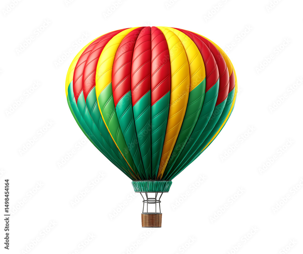 Fototapeta premium 3D render illustration of solitary green, yellow, and red hot air balloon icon against a transparent background