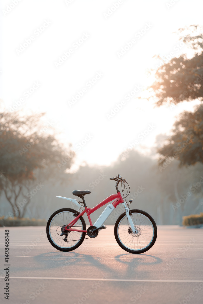 Obraz premium electric bicycle riding through park with clear focus on bike