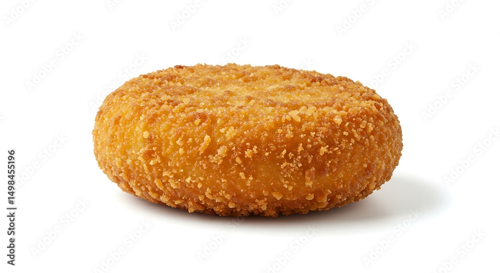 A close-up shot of a delicious fried breaded patty, showcasing its crispy texture A close-up shot of a delicious fried breaded patty, showcasing its crispy texture