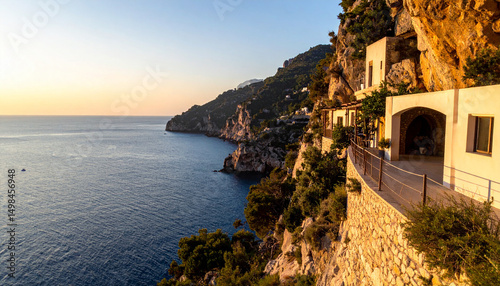 Spectacular Sunset Over the Amalfi Coast Cliffside Villas and Mediterranean Sea