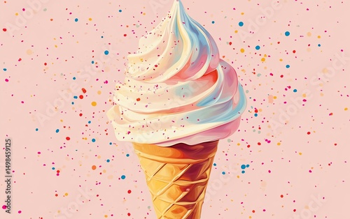 Swirl Ice Cream Cone with Pink Sprinkles.