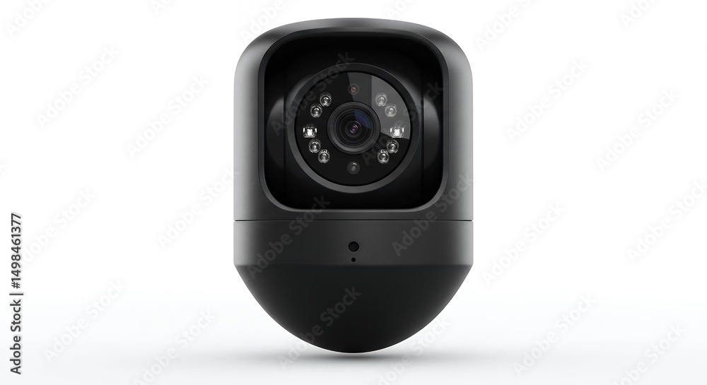 Fototapeta premium Modern Black Security Camera, Smart Home Surveillance Device