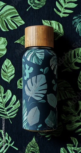 Tropical Leaf Water Bottle Mockup.
