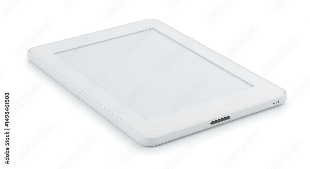 Sleek White E-reader or Tablet Mockup on White Background Sleek White E-reader or Tablet Mockup on White Background