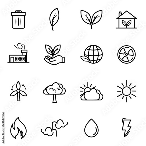 environment ecology icons set isolated on white
