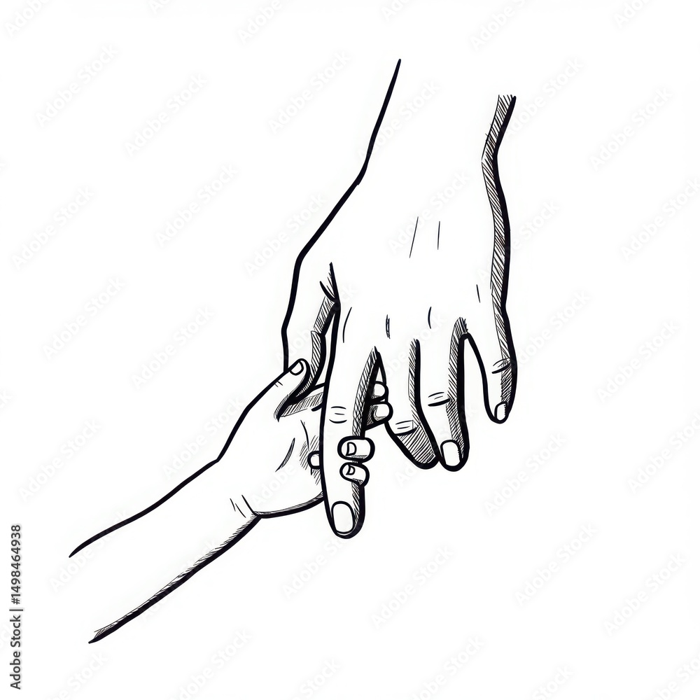 Obraz premium Illustration of a large hand holding a small hand with white background art