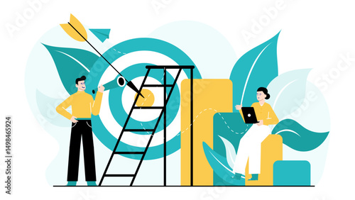 Two people collaborating on a project, working towards a common goal. Ideal for teamwork, cooperation, partnership, business concepts.