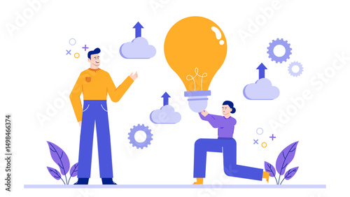 Two people collaborate on a project, brainstorming ideas