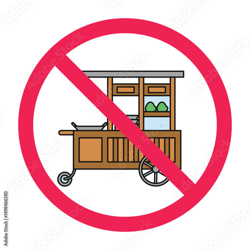 Sellers are prohibited from selling in this area. Forbidden selling symbol. Rambu PKL dilarang berjualan. Simbol pedagang kaki lima dilarang berdagang