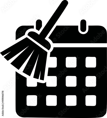 Calendar and broom icon representing cleaning schedule concept. Vector illustration