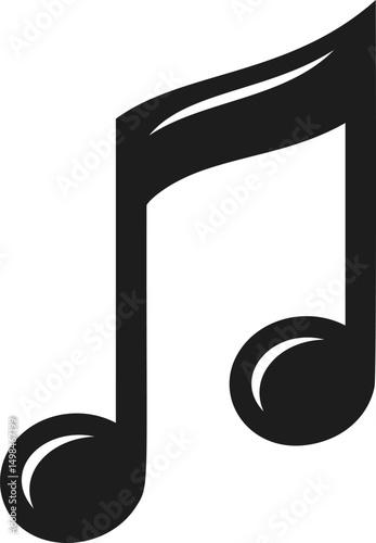 Black musical note icon set against, symbol of music. Vector illustration
