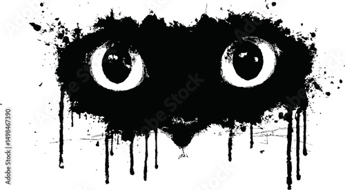 Black splattered ink forming cat eyes, conceptual art. Vector illustration