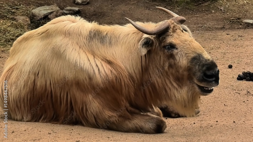 Fototapeta premium A Resting Yak in its Natural Habitat, Embracing the Beauty of Nature and Biodiversity
