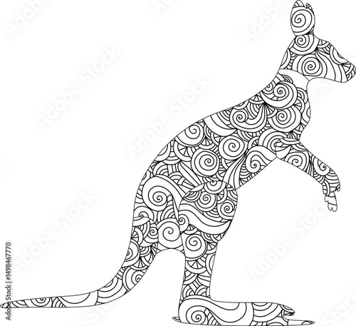 Intricate Zentangle Kangaroo Illustration Adult Coloring Page Design