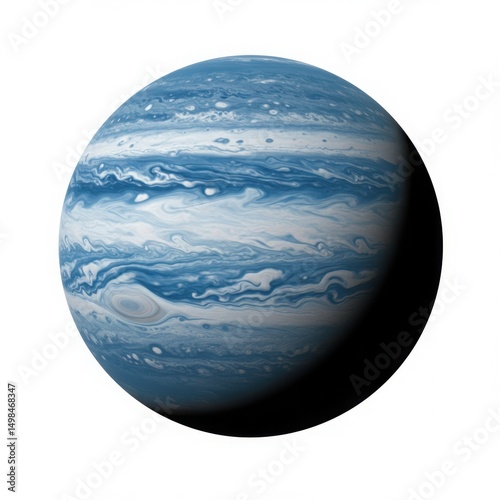 Illustration of a blue and white gas giant planet with visible cloud bands