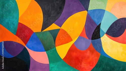Vibrant abstract painting with overlapping geometric shapes. photo