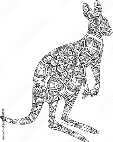 Intricate Mandala Kangaroo Illustration Adult Coloring Page
