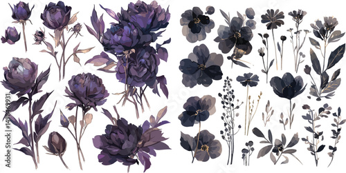gothic flower watercolor clipart