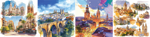 zaragoza scene watercolor clipart