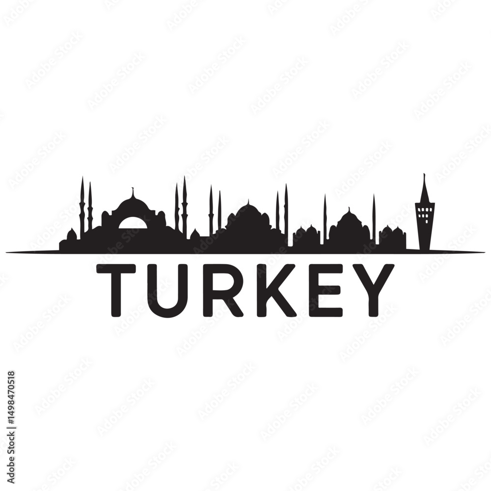 Fototapeta premium Turkey skyline and landmarks design, vector illustration. Vector black silhouette. with white background