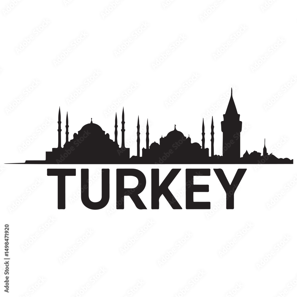 Obraz premium Turkey skyline and landmarks design, vector illustration. Vector black silhouette. with white background