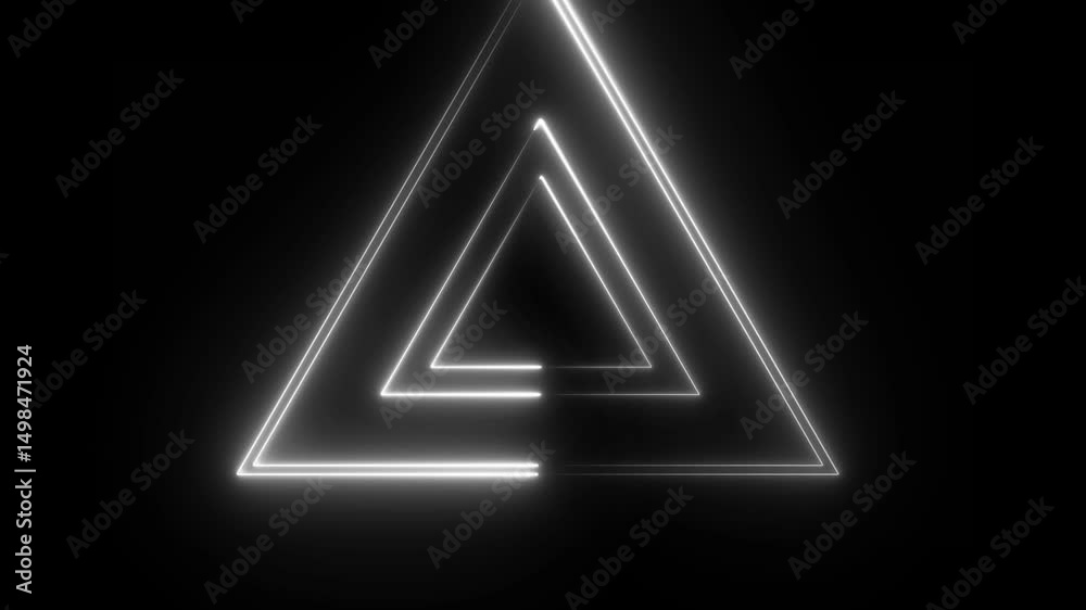 A glowing neon triangle in vibrant pink and blue hues creates a futuristic tunnel effect. Symmetrical, geometric, and immersive, it evokes sci-fi and digital aesthetics. 4K Video motion animation.