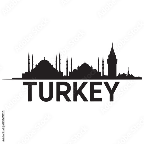 Turkey skyline and landmarks design, vector illustration. Vector black silhouette. with white background
