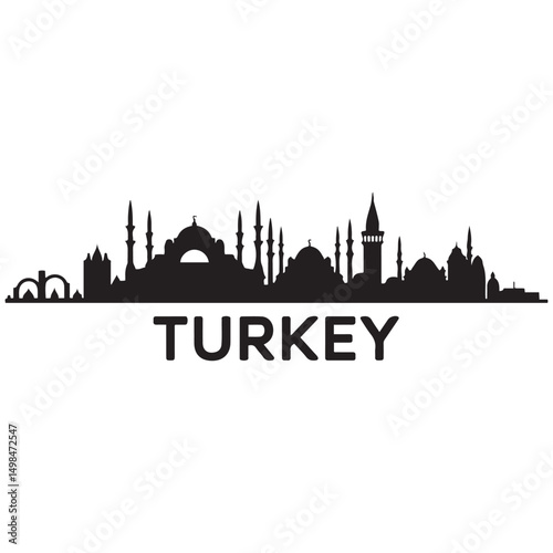 Turkey skyline and landmarks design, vector illustration. Vector black silhouette. with white background