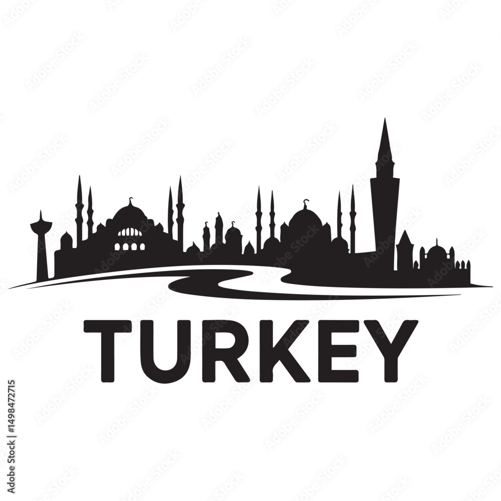 Obraz premium Turkey skyline and landmarks design, vector illustration. Vector black silhouette. with white background