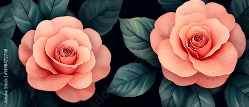 Peach roses, dark leaves, floral design