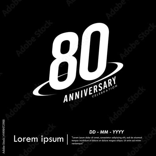 80th years anniversary celebration emblem. congratulations anniversary logo isolated with oval ring. black and white tone. vector illustration template design for web, flyers, poster, greeting card	