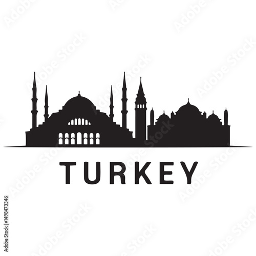 Turkey skyline and landmarks design, vector illustration. Vector black silhouette. with white background
