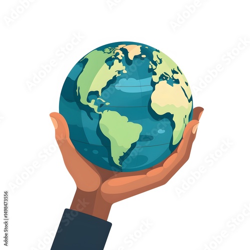 Global unity concept with Earth globe in human hands icon, symbolizing teamwork and environment conservation
