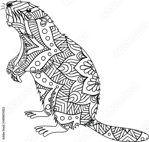 Intricate Zentangle Marmot Illustration Adult Coloring Page Design