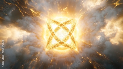 Celtic mythology symbol of trinity knot glowing with sacred energy against a pristine white backdrop