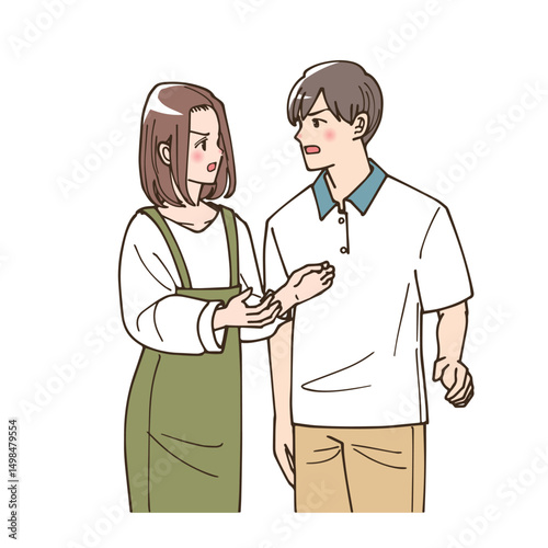 アニメ風の喧嘩をしている夫婦のイラスト
