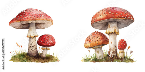 mushroom watercolor vector illustration