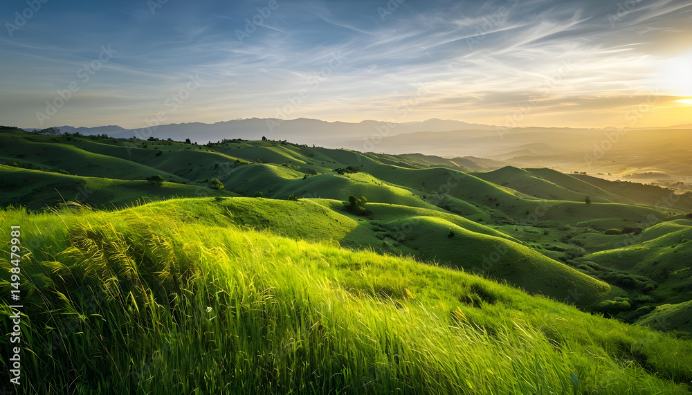 Obraz premium green field and sunrise