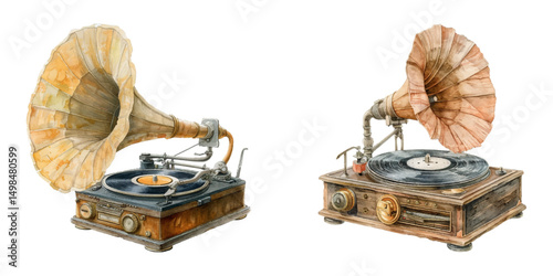 old gramophone watercolor vector illustration