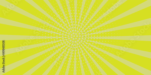 yellow abstract background with light of sunburst. yellow starburst with halftone. sun ray retro background with flash. vector