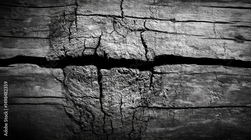 Intricate, dark grayscale wood texture with deep cracks.
